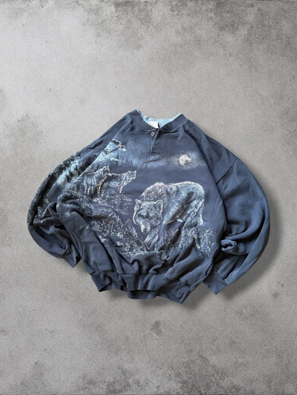 Vintage 90s Wolf Nature Winter All Over Print Graphic Crewneck Mens XL Sweater